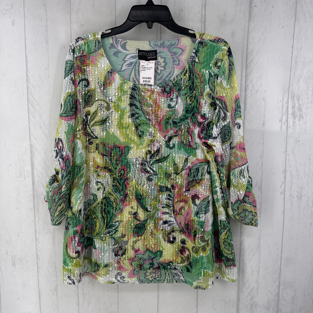 L mesh overlay ruched slv top