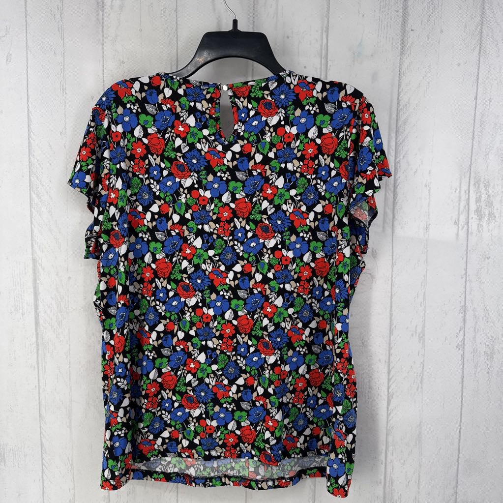 XL flo print pleated s/s top