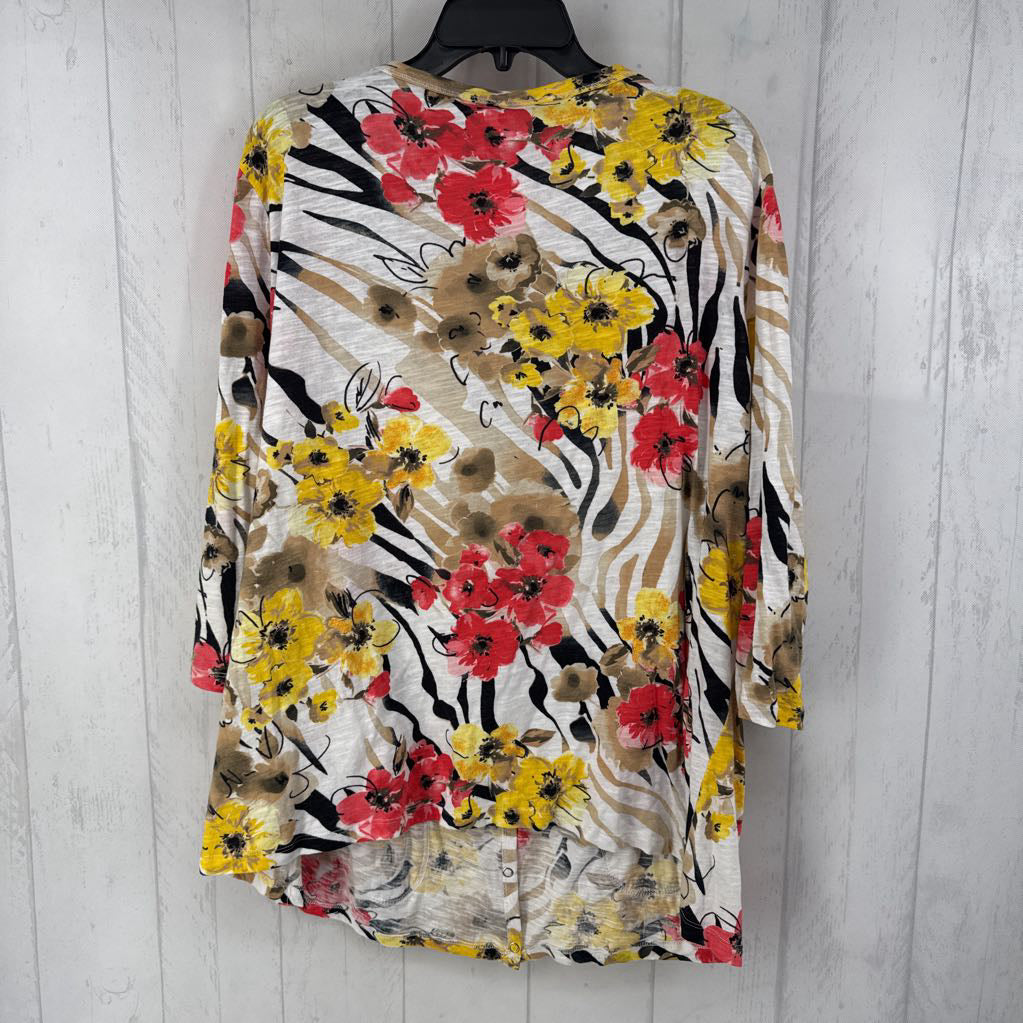2X embelished flo print button down 3/4 slv cardi