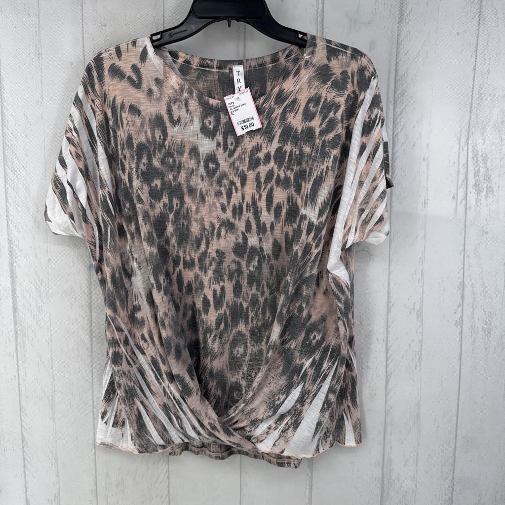 XL animal print gathered s/s tee
