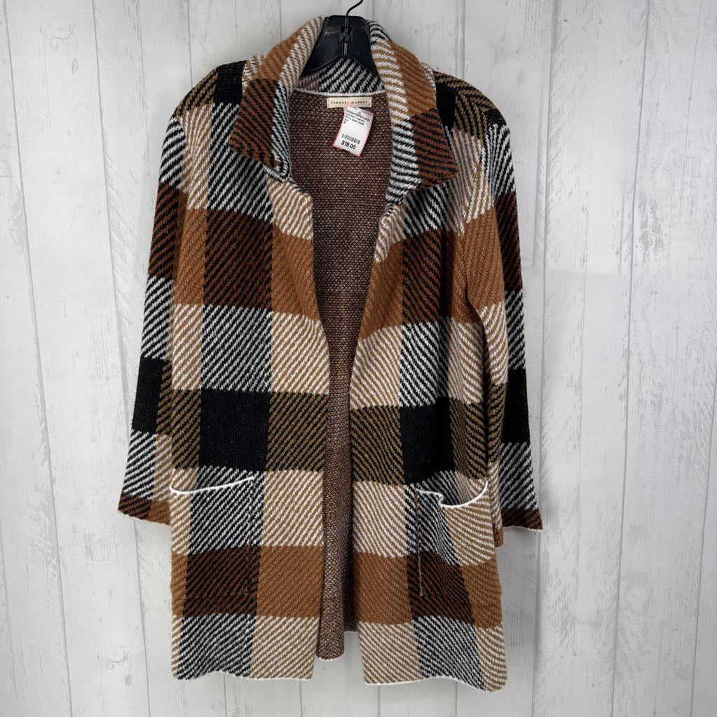 M l/s open plaid cardigan