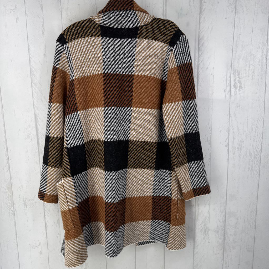 M l/s open plaid cardigan