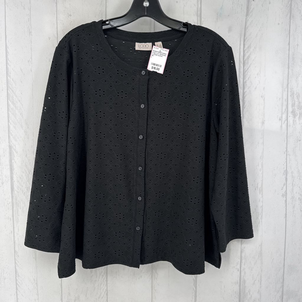 L eyelet button down 3/4 slv cardi