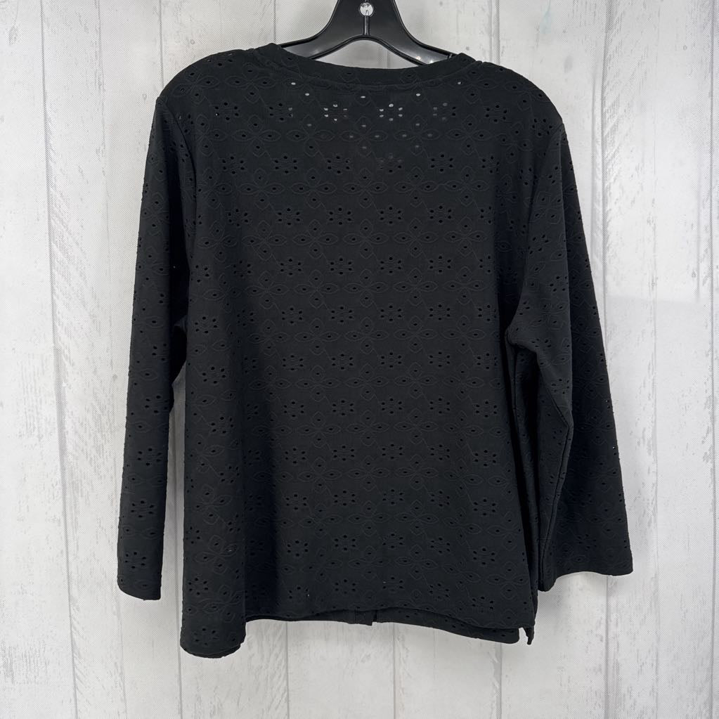 L eyelet button down 3/4 slv cardi