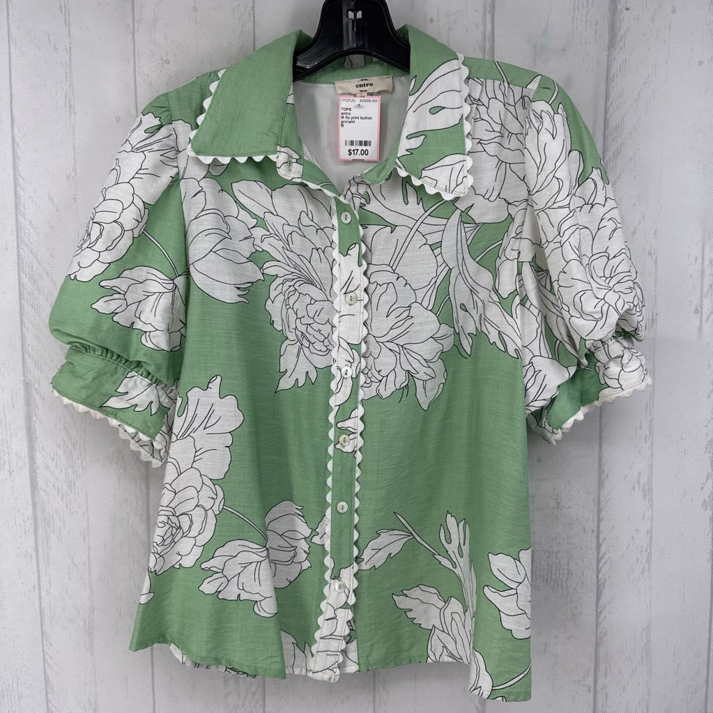 M flo print button down s/s top