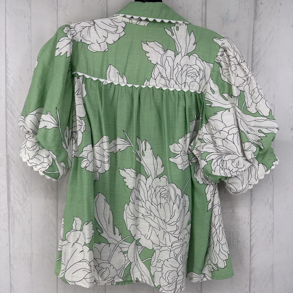 M flo print button down s/s top