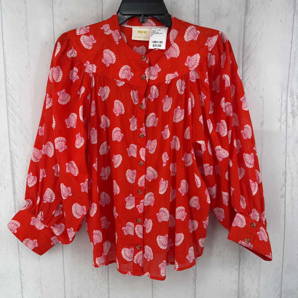 M seashell print button down l/s top