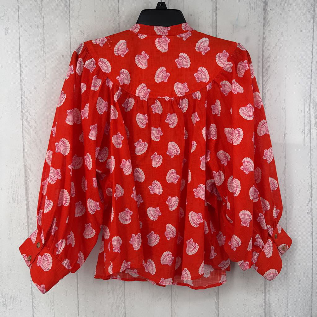 M seashell print button down l/s top