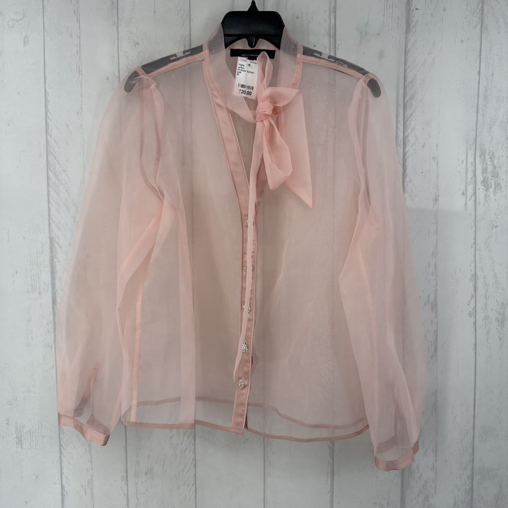 M sheer button down bow front l/s top