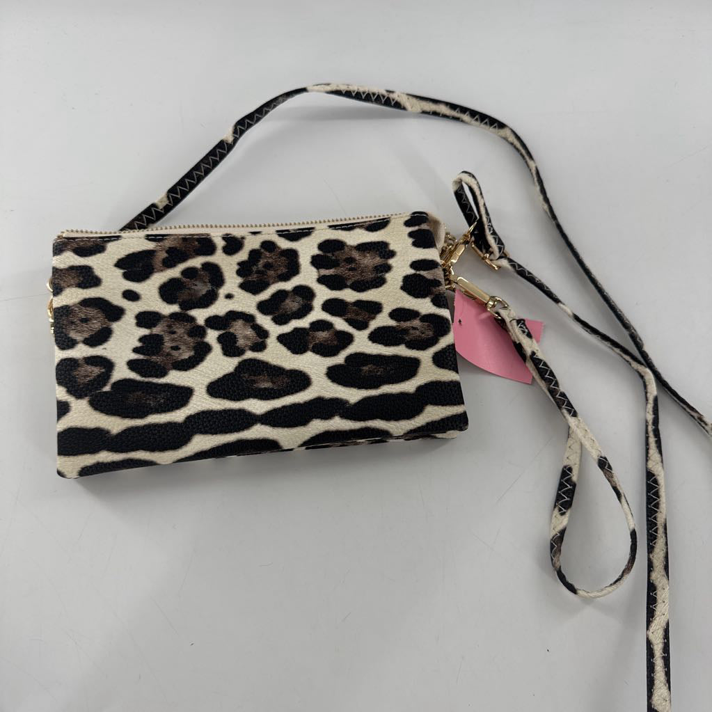 vegan leopard print triple compartment crossbody/wristlet