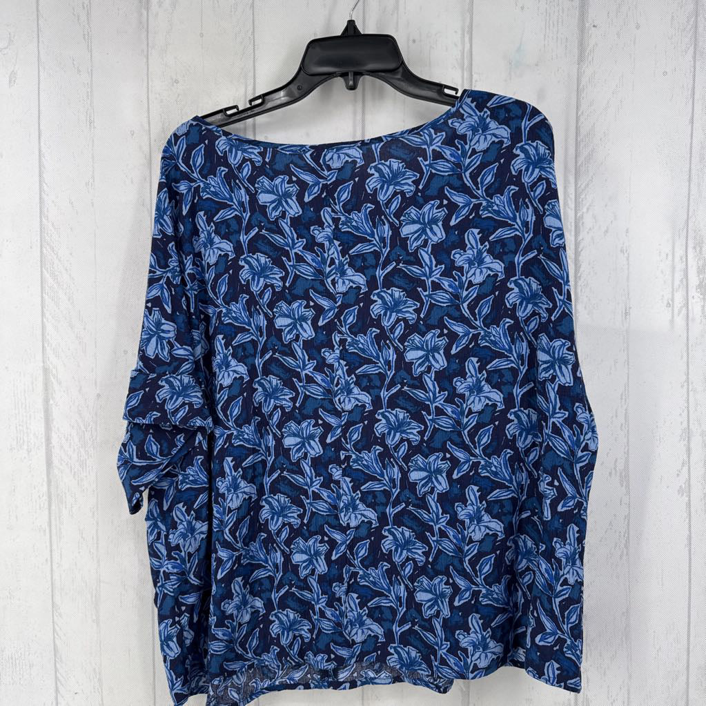 XL flo print notch neck s/s top