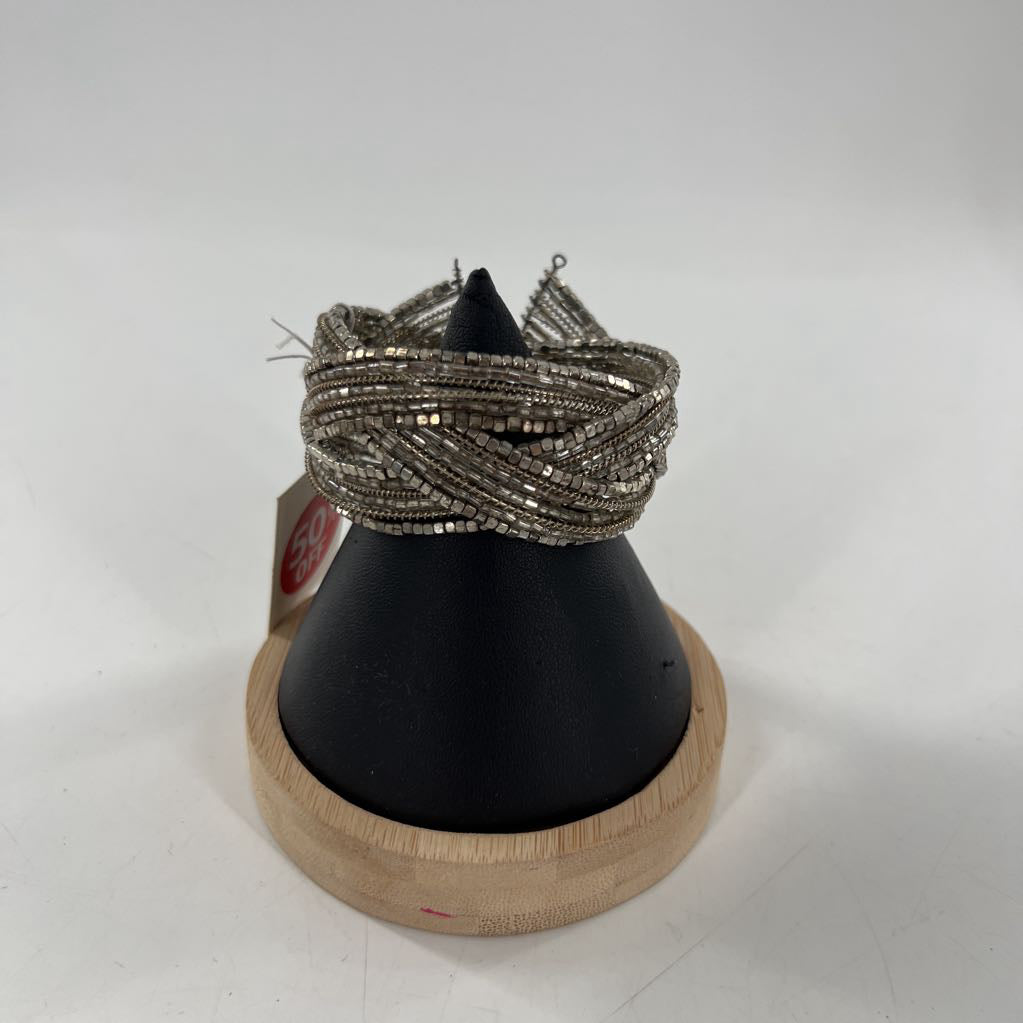 woven beaded cuff bracelet-silver