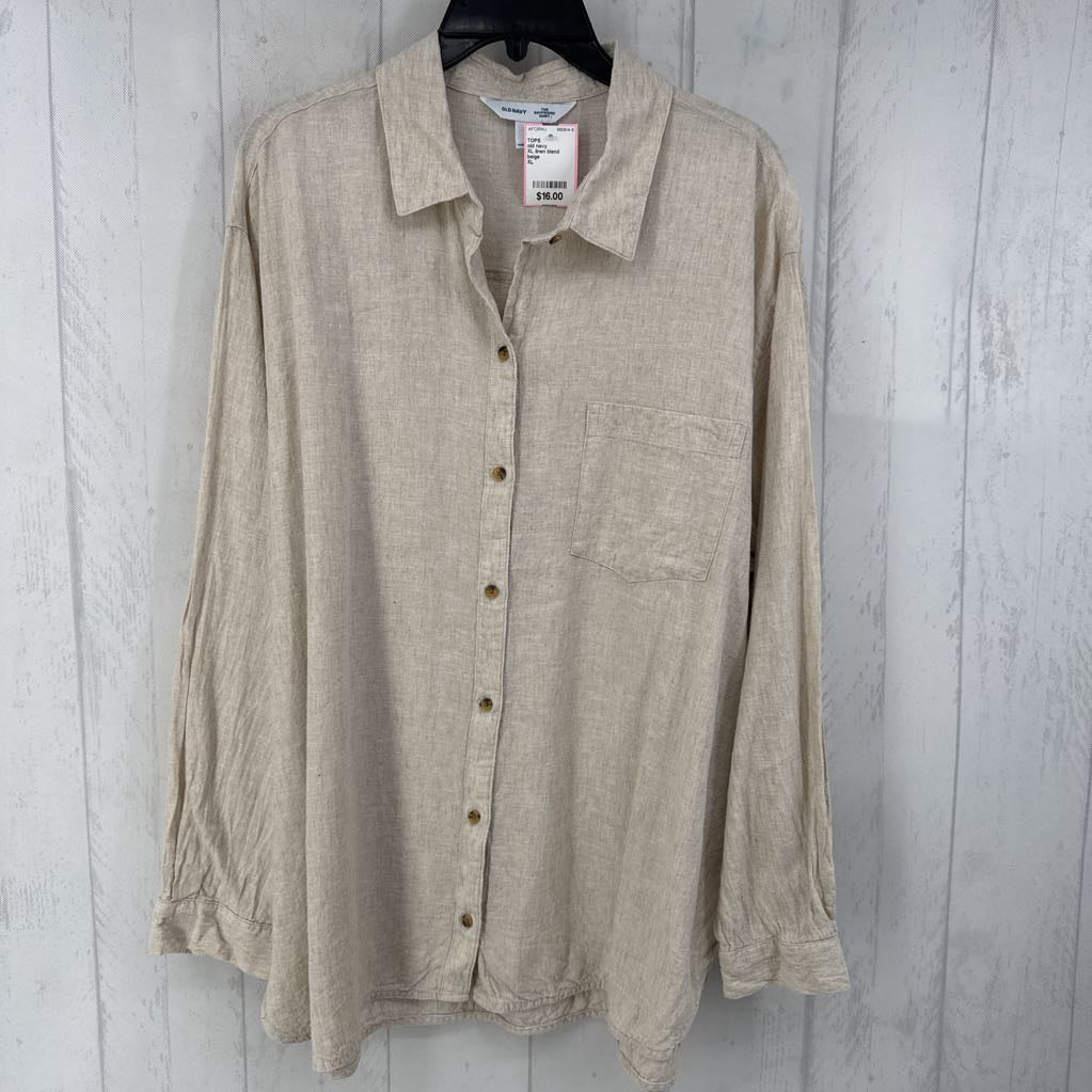 XL linen blend button down l/s top