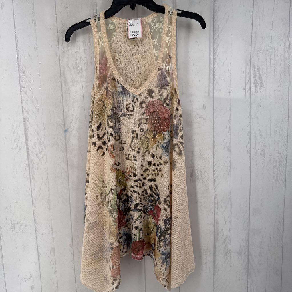 L flo print v-neck knit tank