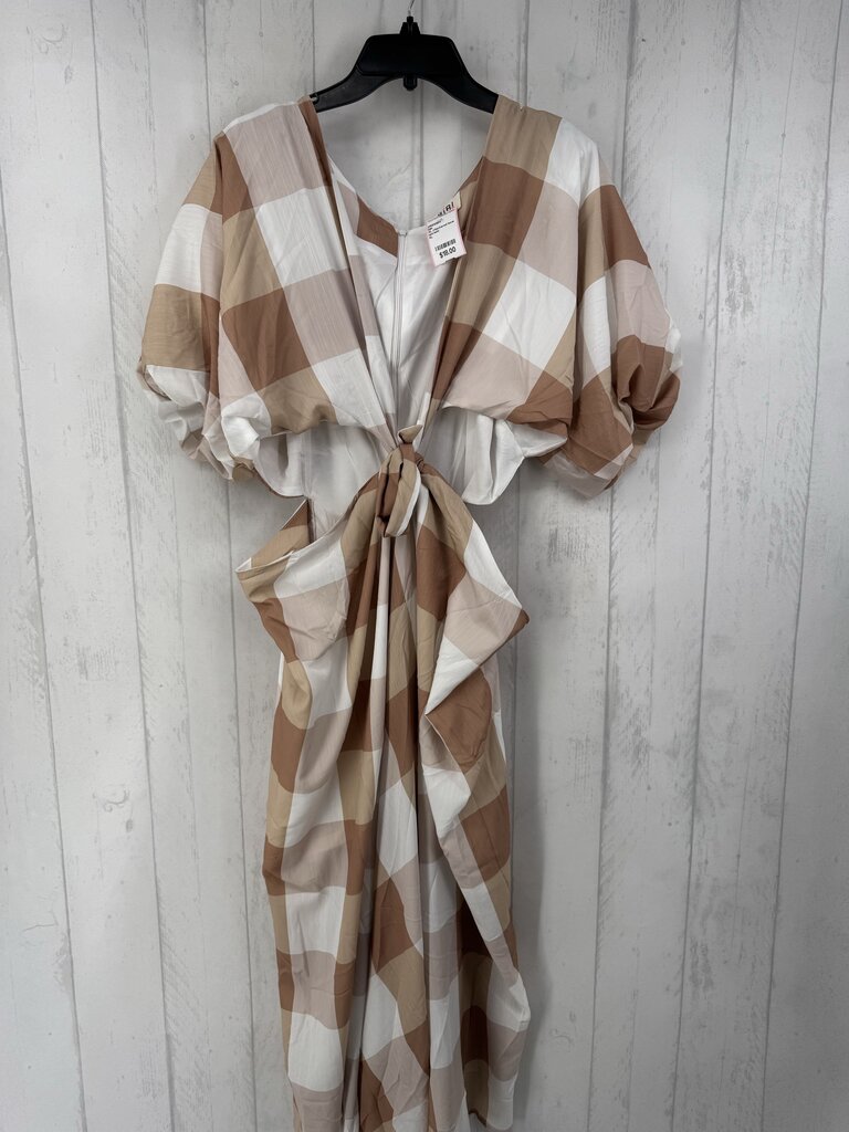 XL checkered bow front s/s dress