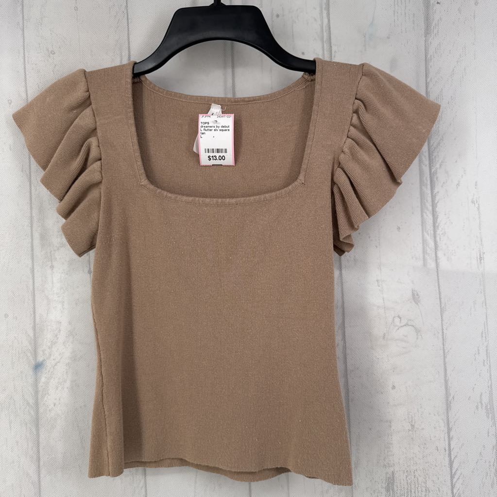 L flutter slv square neck knit top