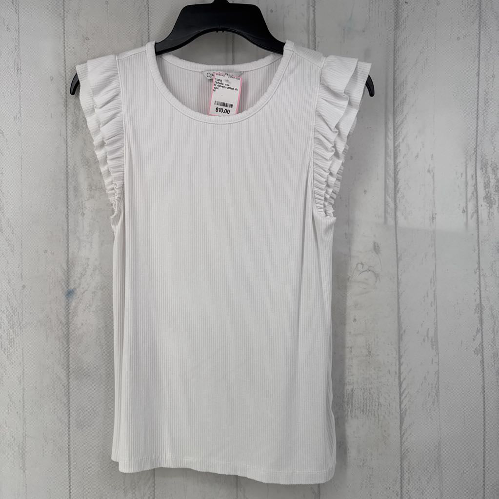 M ribbed ruffled slv top