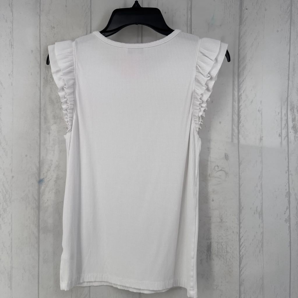 M ribbed ruffled slv top