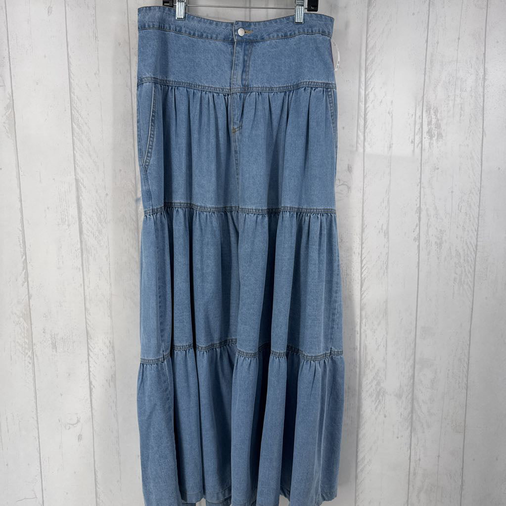 M long tiered denim skirt