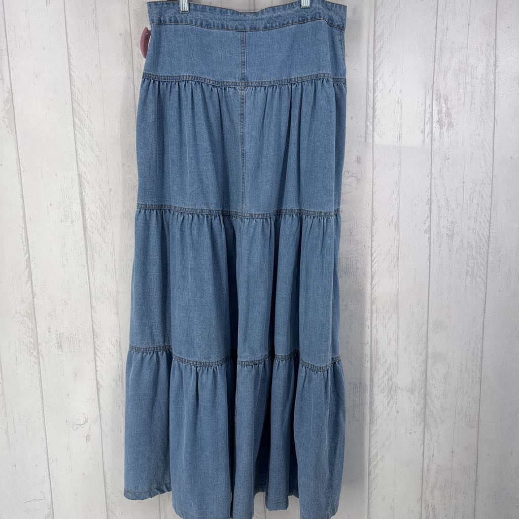 M long tiered denim skirt