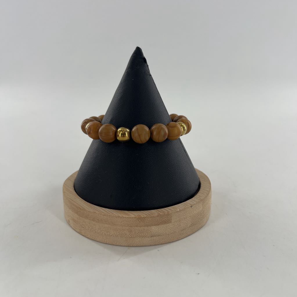 wood & gold beaded stretch bracelet