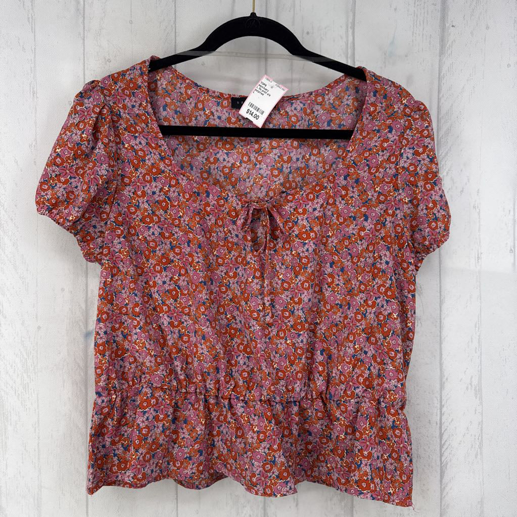 L flo print s/s peplum top