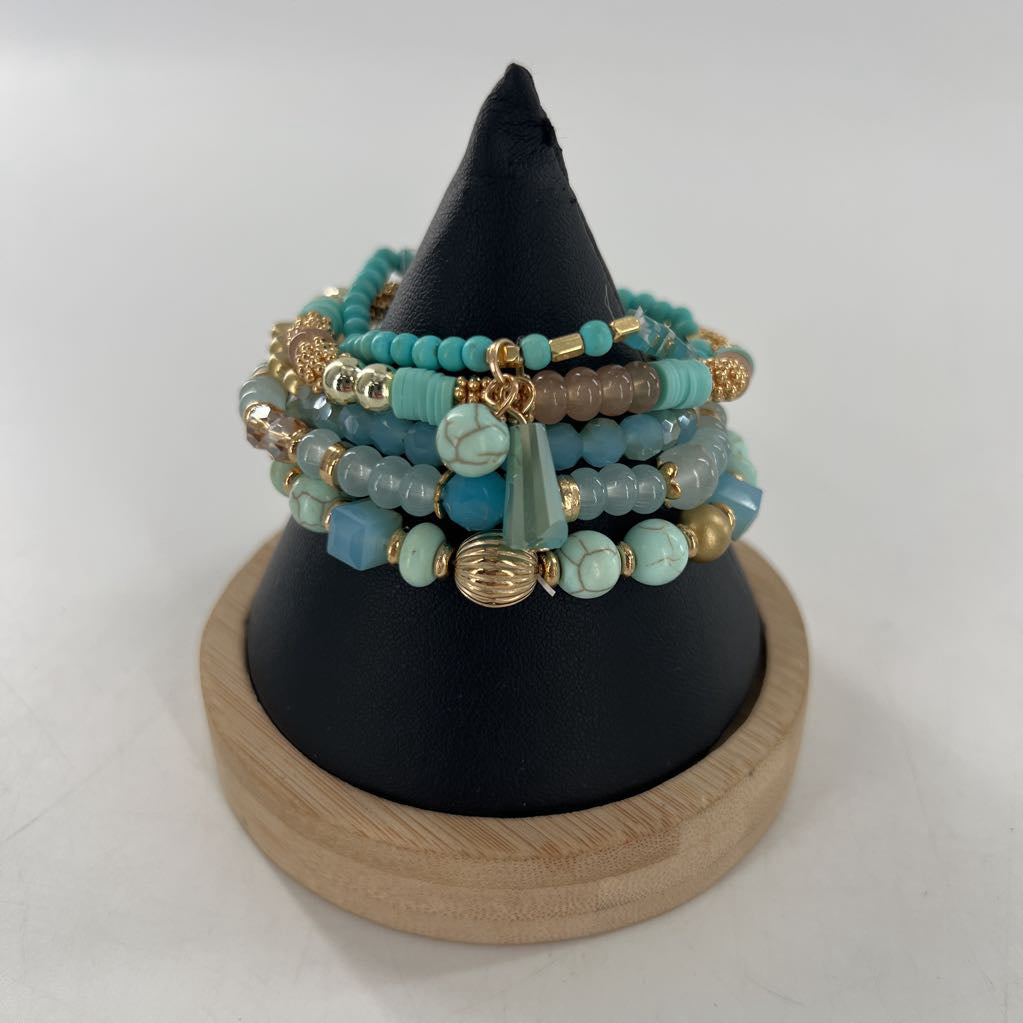 aqua stretch beaded bracelet stack