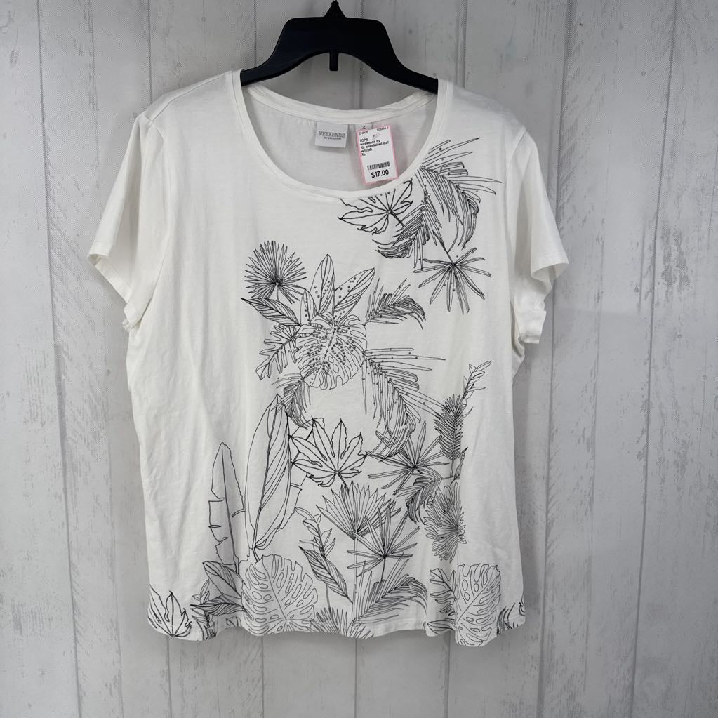 XL embelished leaf print s/s tee