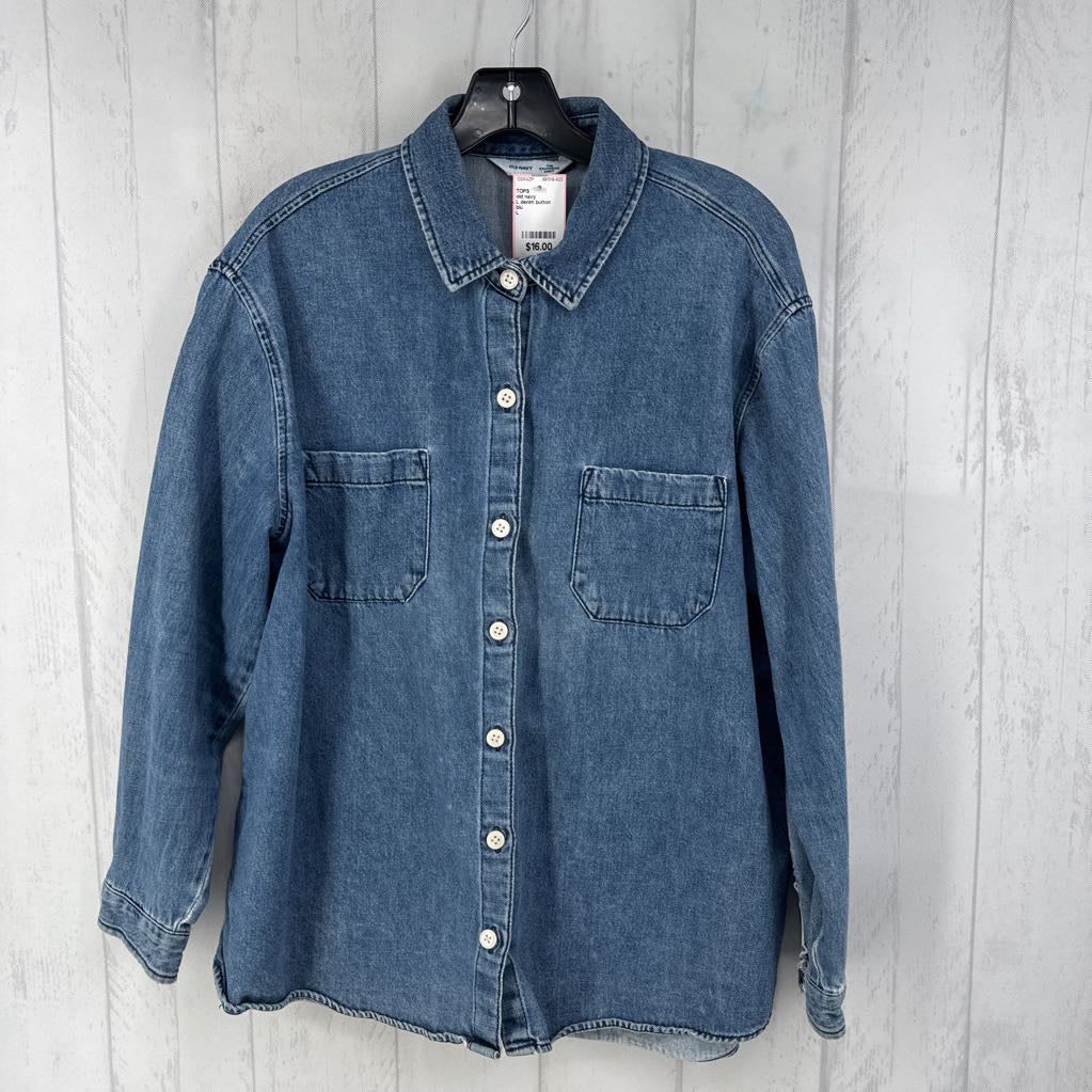 L denim button down l/s top
