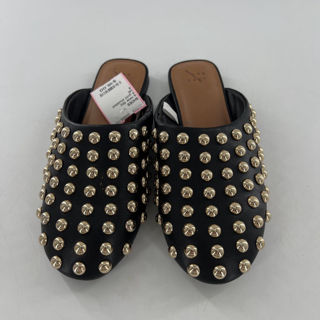 6 gold studded mule slip-ons