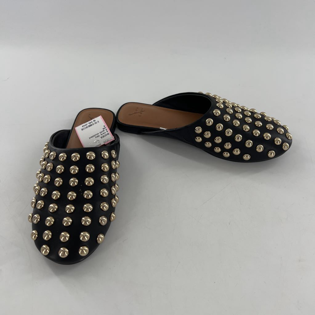 6 gold studded mule slip-ons