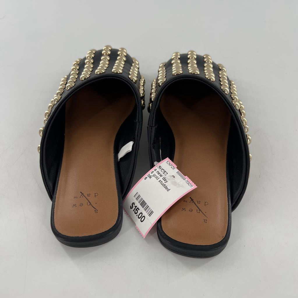 6 gold studded mule slip-ons