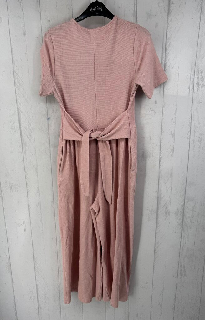 M rib knit zip front s/s jumpsuit