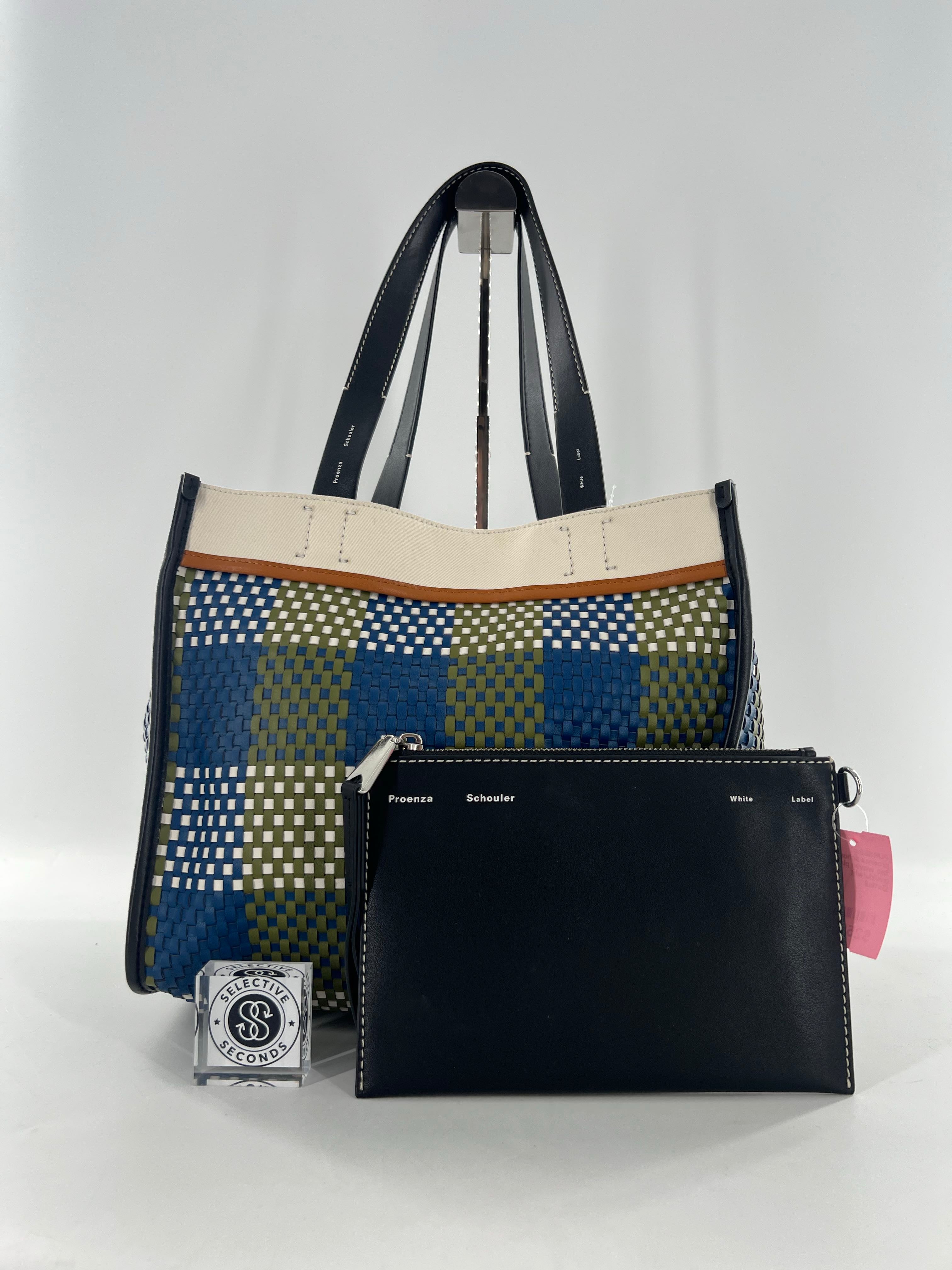 2pc woven plaid open tote