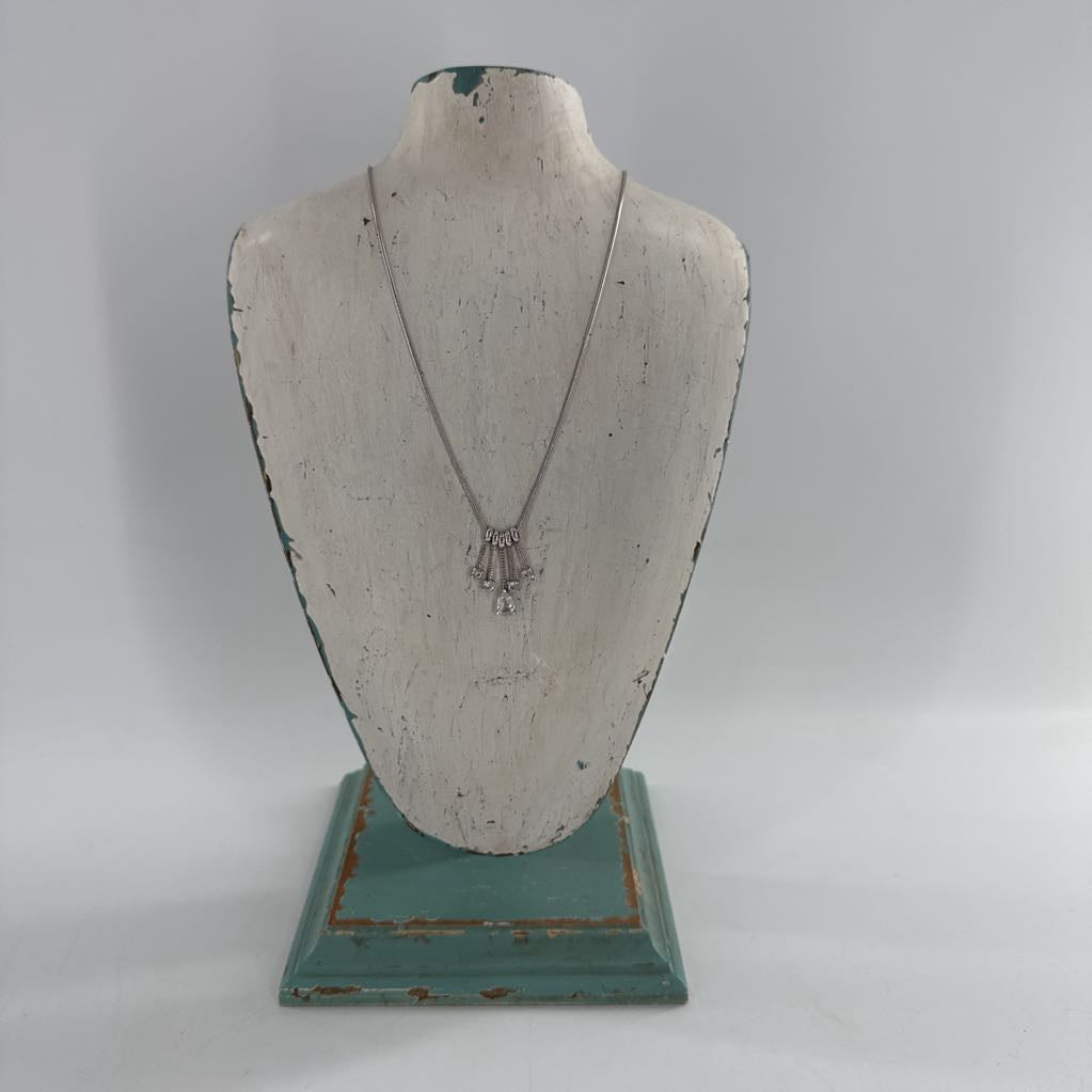 9" silver tone rhinestone dangle necklace