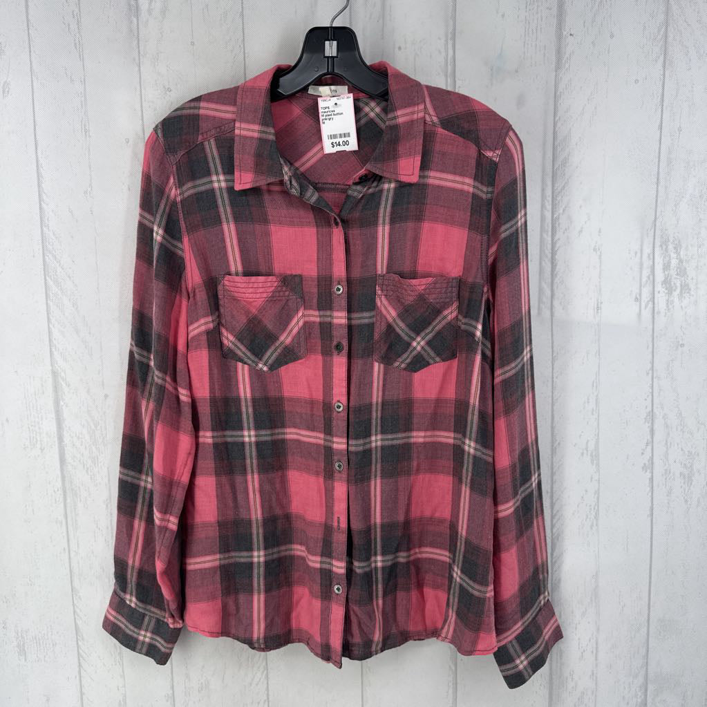 M plaid button down l/s top