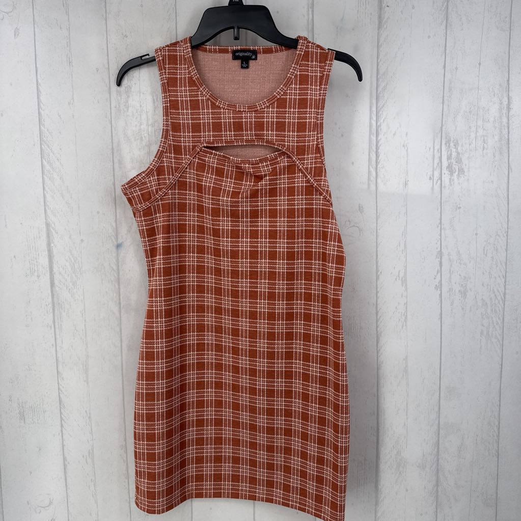 L plaid cutout slvls dress