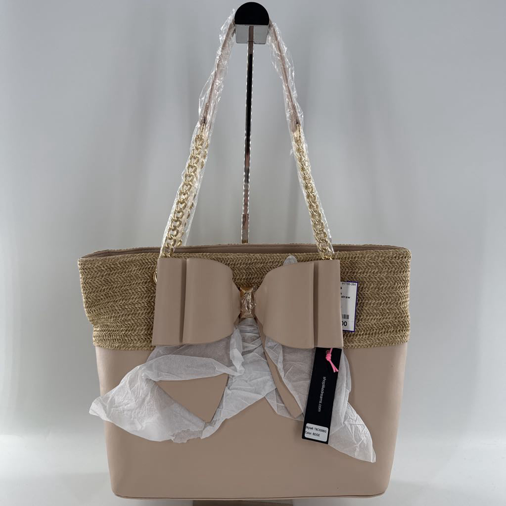 daisy bow straw vegan dual tote bag