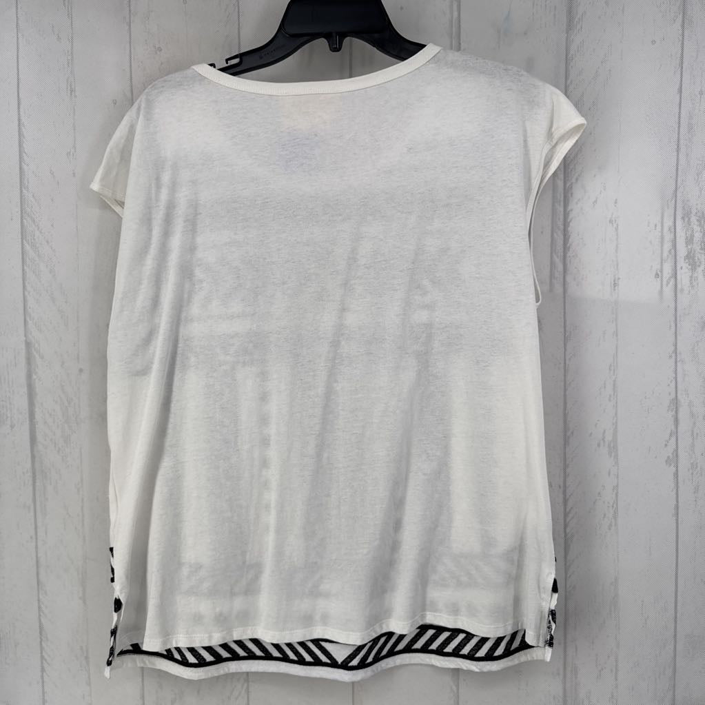 L woven scoop neck cap slv top