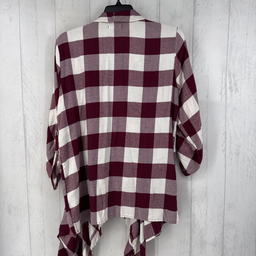 M plaid 3/4 slv flowy cardi