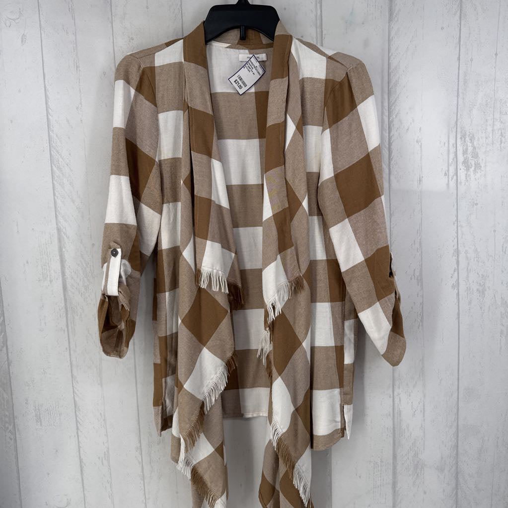 M plaid 3/4 slv flowy cardi