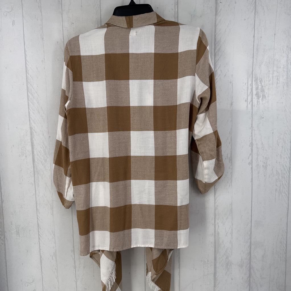 M plaid 3/4 slv flowy cardi