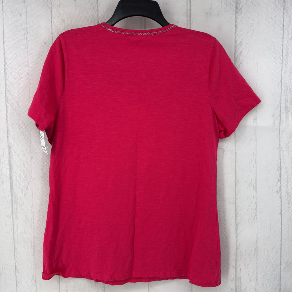 L beaded v-neck s/s tee
