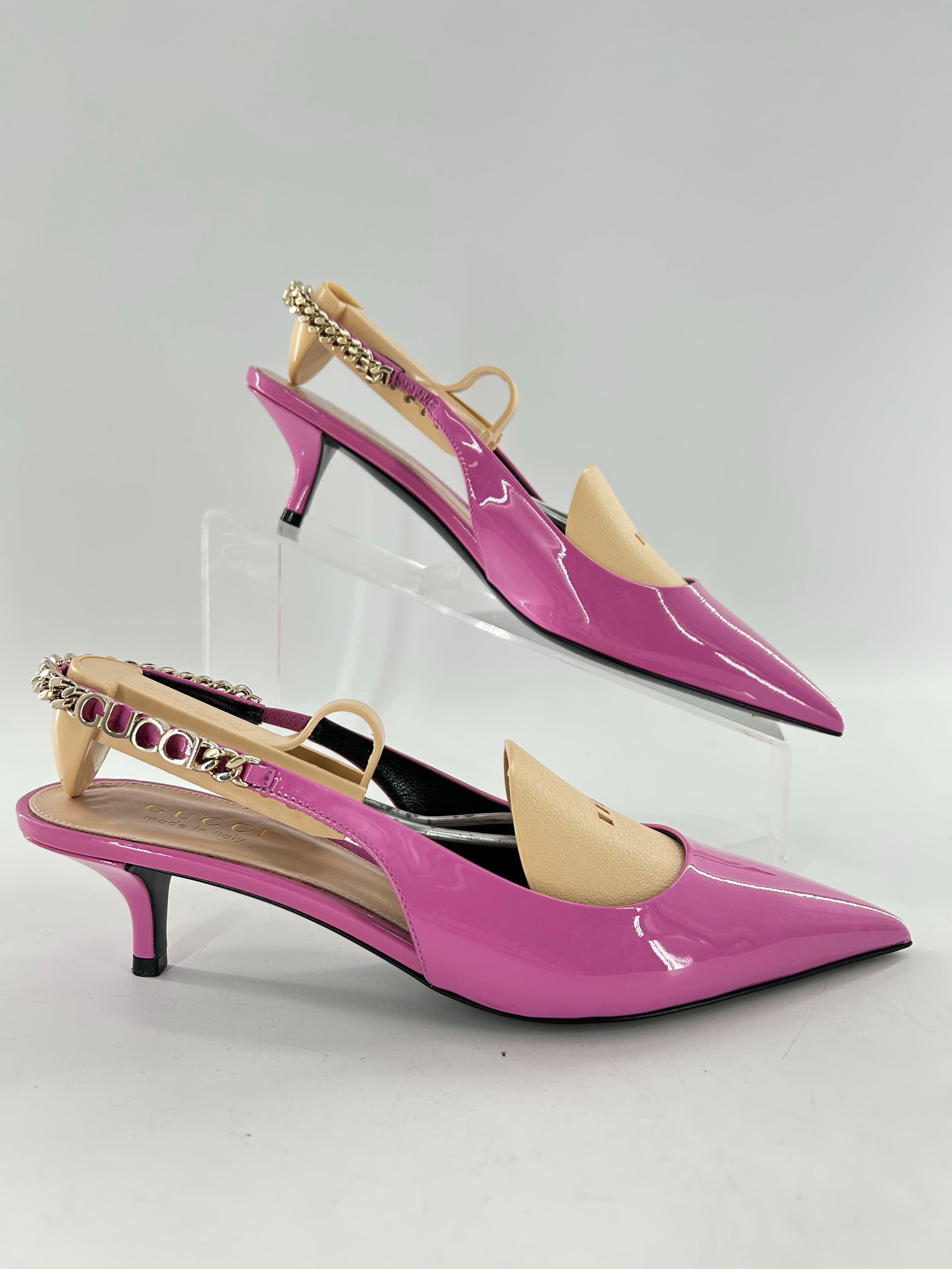 Gucci Patent Signoria 35mm Slingback Pumps 37(7) Libre Pink