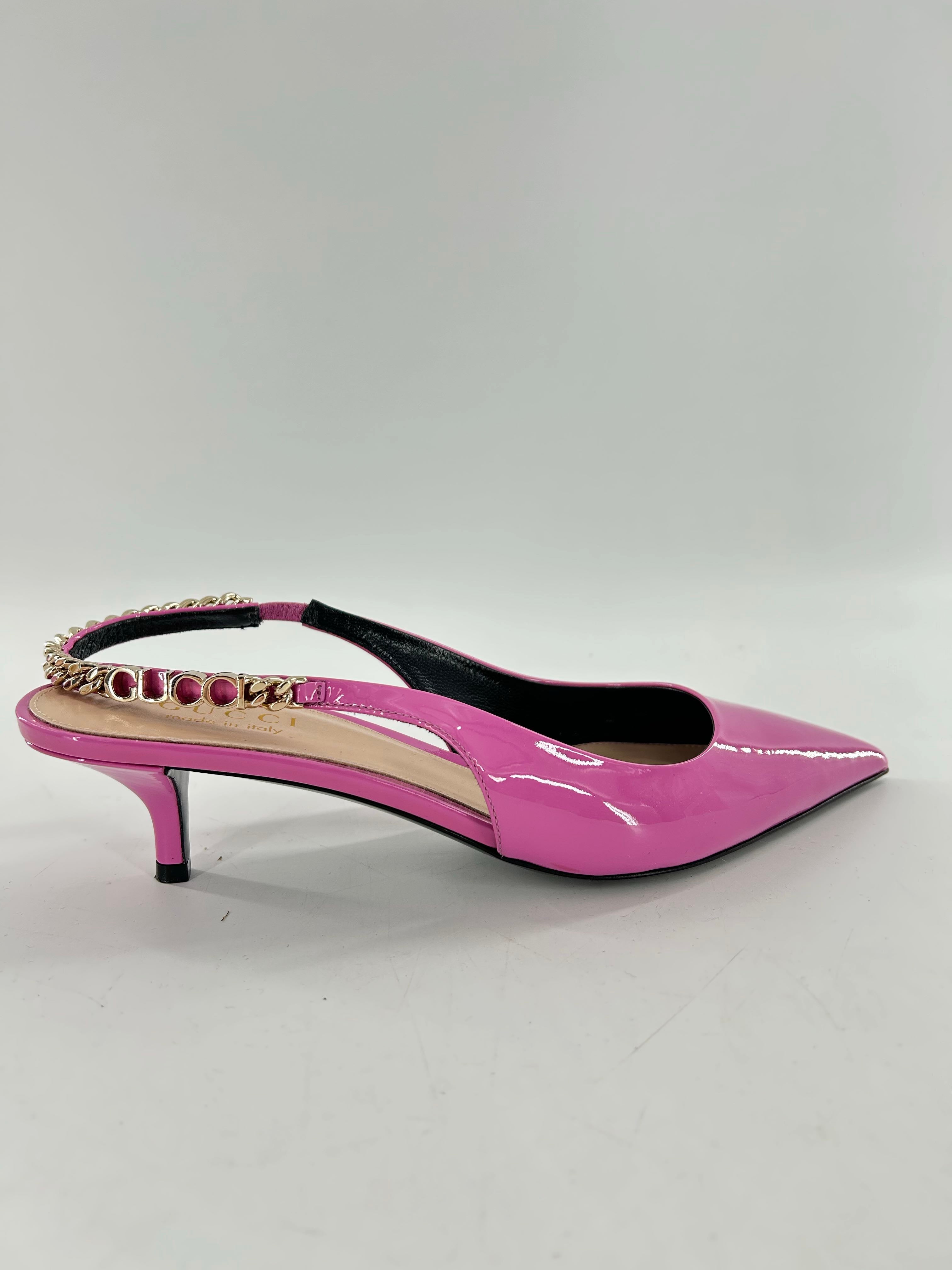 Gucci Patent Signoria 35mm Slingback Pumps 37(7) Libre Pink