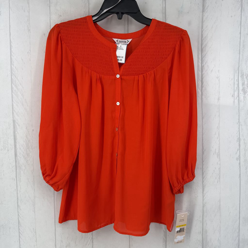 R68 M smocked button down 3/4 slv top