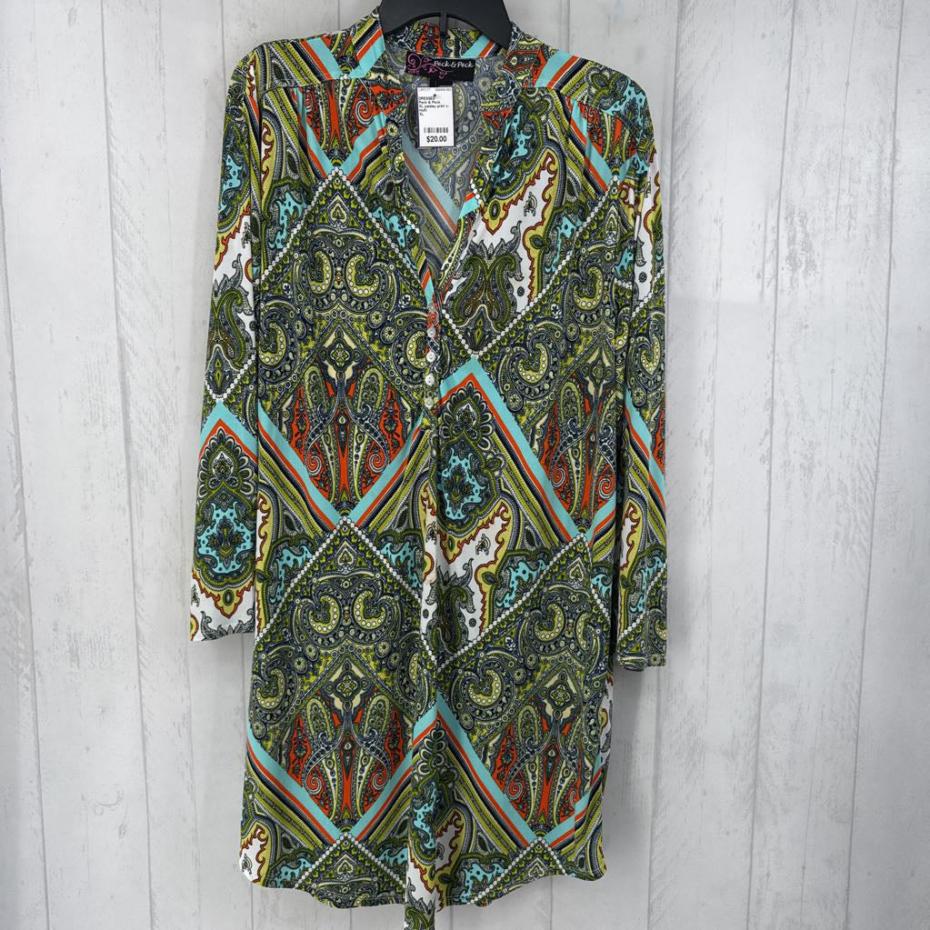 XL paisley print v-neck l/s dress