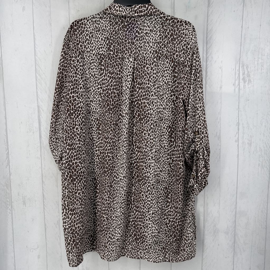 L animal print button down l/s dress