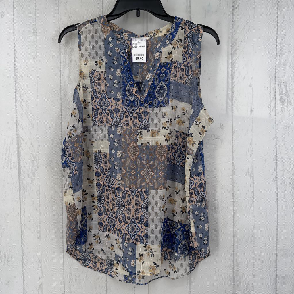L paisley print split neck tank