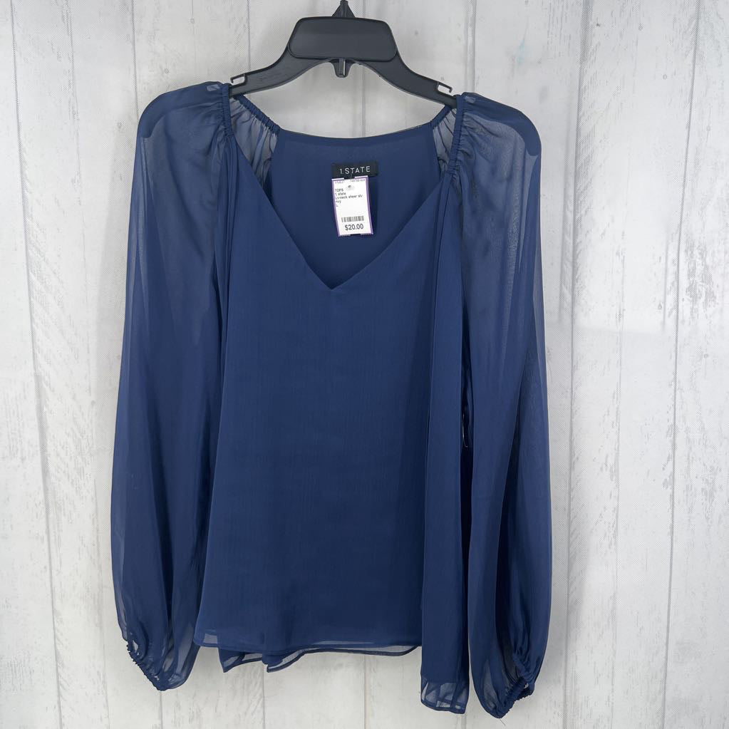 Lv-neck sheer slv top l/s